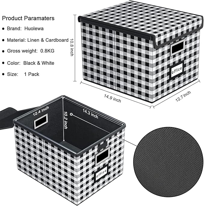 Huolewa Decorative Collapsible File Storage Organizer Boxes with Lids, Hanging Filing & Storage Boxes for Office/Decor/Home, 