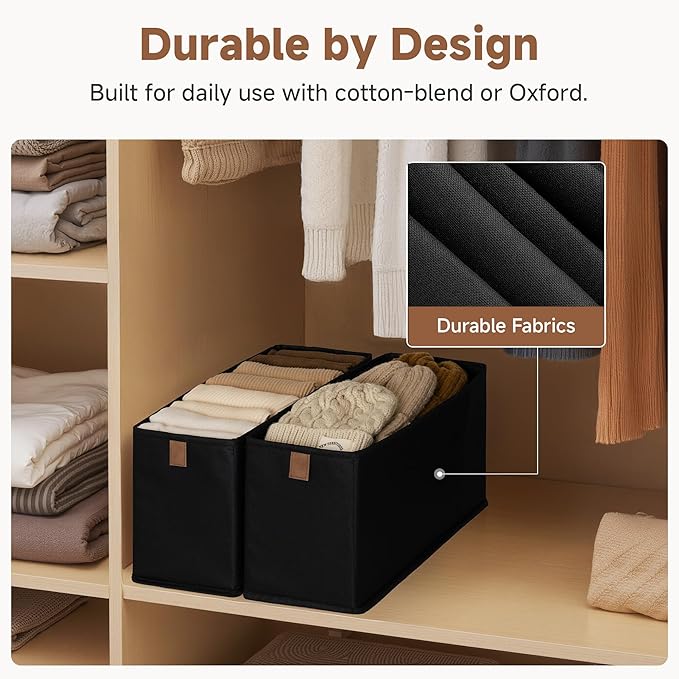 StorageWorks Long Narrow Storage Basket, Collapsible Fabric Storage Bins, Small Baskets for Organizing with PU Handle, Great 