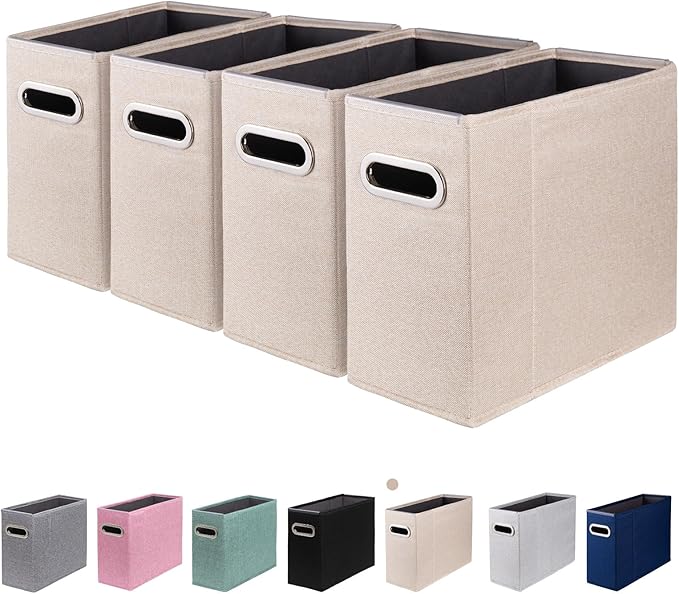4 Packs Letter Size File Organizer, File Folders Organizer, Fabric Storage Box, Collapsible Paper Organizer with Metal Handle