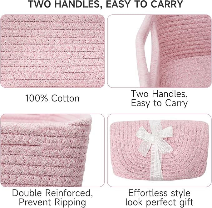 3-Pack Storage Baskets for Organizing | Woven Shelf Toy Basket | Rope Baskets for Gifts Empty | Closet Organizer Bins with Ha