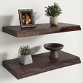 RICHFOCUS Live Edge Elm Floating Shelves - 24" W x 9.3" D Rustic Solid Wood Wall Shelves with Invisible Bracket, Wall-Mounted