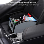 Car Storage Organizer [2025 UPDATED] Leather Car Caddy Basket for Front Seat Floor Back Seats Metal Handle 6 Compartments Adj