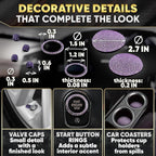 Purple Car Accessories Set, 27 Pieces – Bling Car Accessories for Women, Steering Wheel Cover, Rearview Mirror, Air Vent, Dashboard and Console Rhinestone Decor - Universal Fit Interior Styling Kit