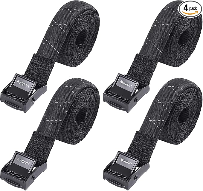 Ayaport Lashing Straps with Buckles (Add Stretch Part - Designed for Tighter) Adjustable Cam Buckle Tie Down Cinch Strap for Packing Black 4 Pack