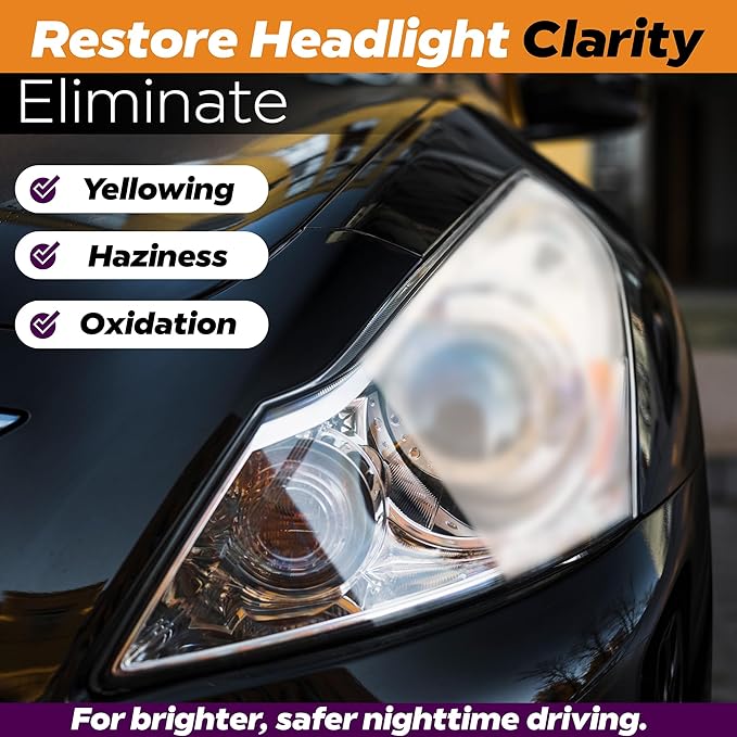 Headlight Restoration Kit - Headlight Cleaner 3-Wipe System, Restores Clarity, Removes Yellowing & Oxidation, Improves Nightt