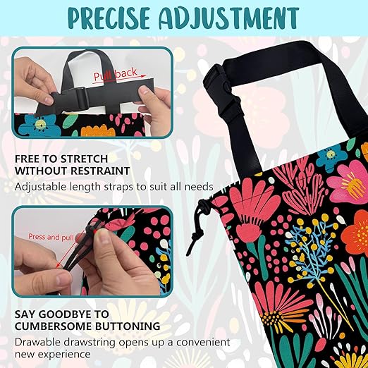 Car Garbage Bag Modern Flower and Green Leaves Hanging Canvas Car Trash Bag Drawstring Car Back Seat Organizer for Car Back Front Seat Console with Adjustable Buckle