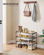 SONGMICS Shoe Rack, 3-Tier Shoe Organizer, Metal Storage Shelf, Upright or Upside Down, for 8-12 Pairs, Stackable, for Entryw