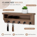 Nekon Key Holder Wall Mount, Wall Organizer Shelf with 5 Key Hooks, Room Decor for Home and Apartment Essentials, Brown