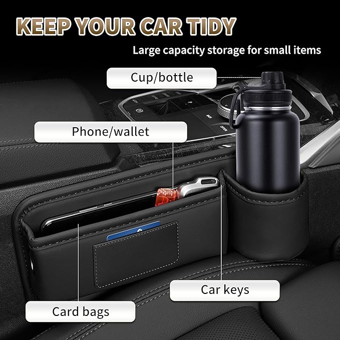 Kwak's 2 Pack Car Seat Gap Filler Organizer, Multifunctional Universal Storage box with Cup Holder for Phone, Glasses (Red)