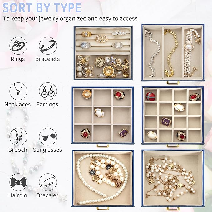 AKOZLIN Jewelry Box Organizer Functional Leather Jewelry Storage Case for Women Girls Ring Necklace Earring Bracelet Holder O