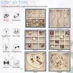 AKOZLIN Jewelry Box Organizer Functional Leather Jewelry Storage Case for Women Girls Ring Necklace Earring Bracelet Holder O