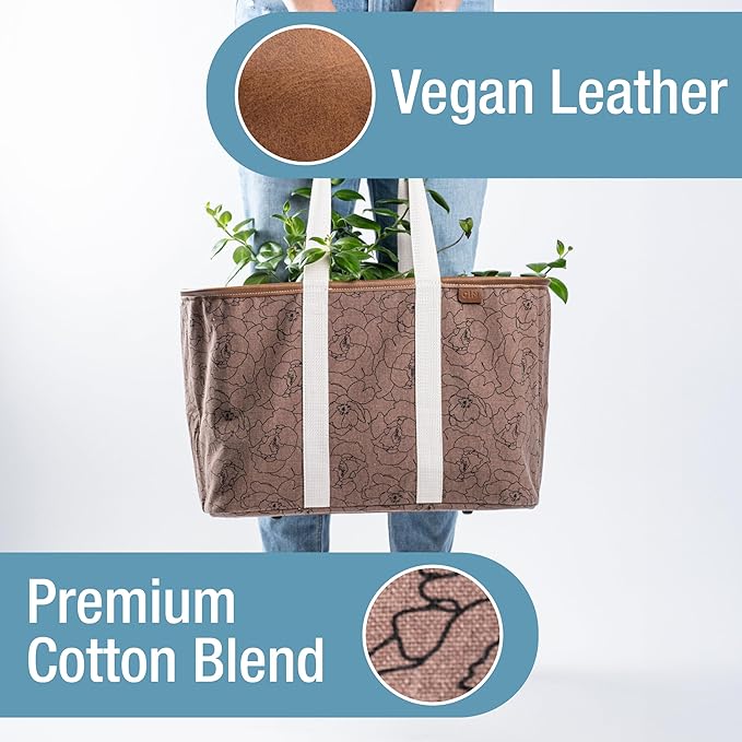 CleverMade Collapsible LUXE Tote - Reusable Grocery Shopping Storage Bag Organizer w/Handles Reinforced Bottom