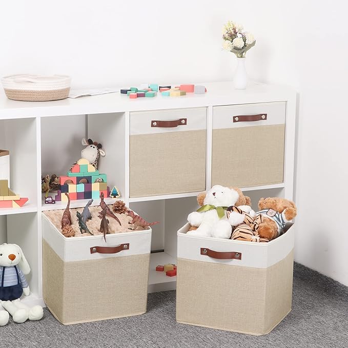 Temary Cube Storage Bins 13 Inch Fabric Storage Cubes Storage Baskets for Shelves Closet Baskets for Cube Storage with Leathe