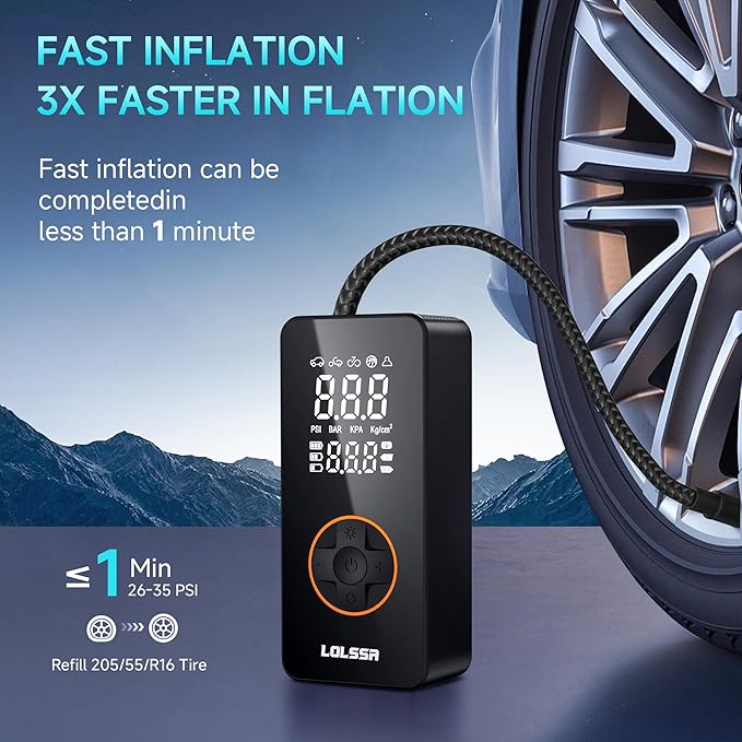 Tire Inflator Portable Air Compressor-Super Compact Air Pump 150PSI, Cordless Electric Tire Pump for Car, Motorcycle, Bike, Ball, with Tire Gauge Pressure, Dual-Use Type (Large Screen)