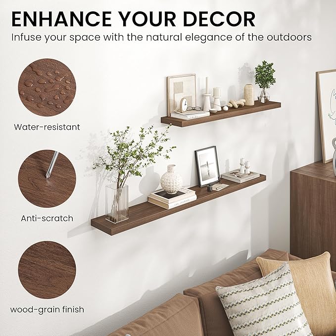 Heimlove Floating Shelves for Wall 32 Inch,Mounted Storage Wood Shelves with Invisible Brackets Hanging Shelf for Bedroom Liv