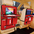 Car Back Seat Organizer, Black Woven Leather Storage Bag, Multifunctional Rear Seat Protector with Tablet Holder, 25.2x17.7 Inches, Red