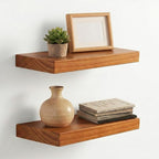 Floating Shelves for Wall 16 Inch Solid Real Wood Shelves Set of 2 Rustic Farmhouse Wall Mounted Wood Shelf for Bedroom Livin