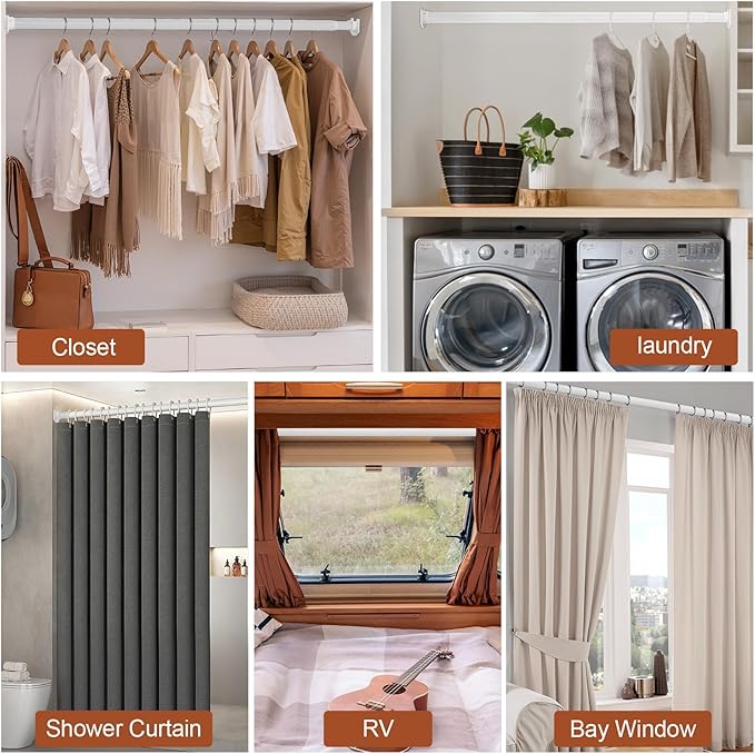 Closet Rods for Hanging Clothes, 17-70 Inch Stepless Adjustable Closet Rod, 1.3 Inch Heavy Duty Metal Clothes Hanging Rod, Ex
