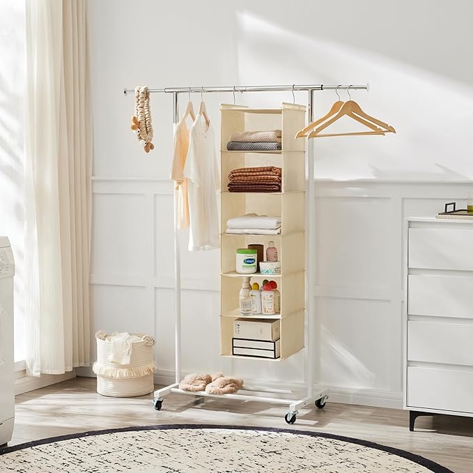 MAX Houser 6 Tier Shelf Hanging Closet Organizer, Closet Hanging Shelf with 2 Sturdy Hooks for Storage,2 Pack, Foldable (Yell