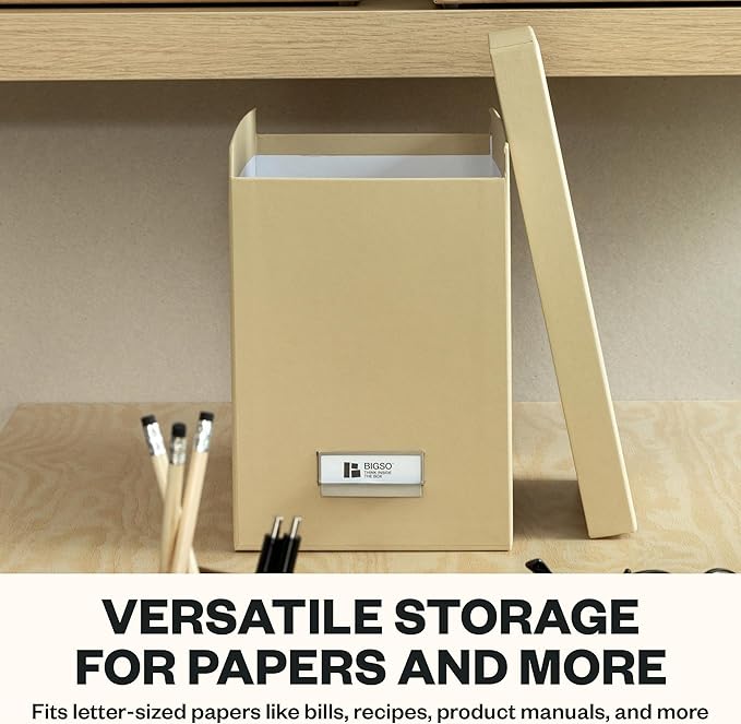 Bigso John Fiberboard Label Frame Desktop File Storage Box - Document Organizer for Important Paperwork - Durable Hanging Fil