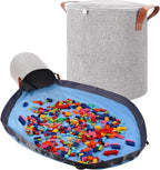 SAM AND MABEL XXL Toy Storage Organizer with Play Mat – 15" x 15" x 16" Storage Bin for Kids Playroom, Foldable Fabric Bag an