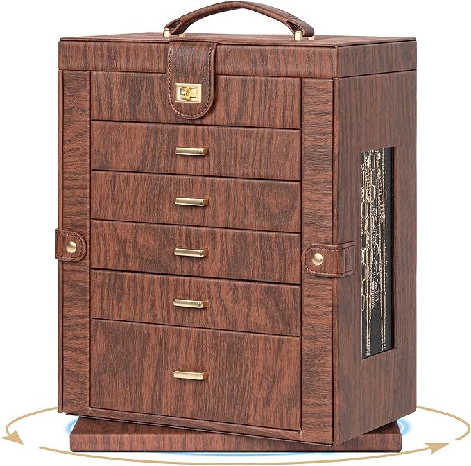 AKOZLIN 360° Rotating Jewelry Box Extra Large 6-Tier Organizer Functional Jewelry Storage Case for Women Girls Ring Necklace 