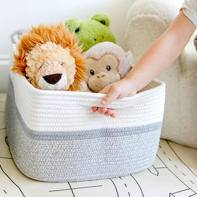 NaturalCozy Storage Baskets 16.8”x13”x7.6” Cotton Rope Woven Baskets for Organizing 3-Pack | Toy Storage Bins | Basket for Sh