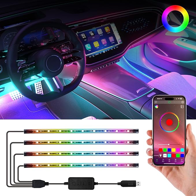 Car Led Lights Interior,Car Ambient Lighting,Inside Lights for Car,APP Control 16 Million Colors Music Sync,DIY Mode Multicolor Led Lights for Car Interior,Trucks,SUVs,12V USB Power