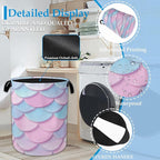 Mermaid Scale Laundry Basket Collapsible Laundry Hamper Oxford Storage Bin for Clothes Storage, Toy Organizer, Books and Sund