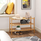 BMOSU 3-Tier Bamboo Shoe Rack Premium Stackable Shoe Shelf Storage Organizer for Hallway Closet Living Room Entryway Organize