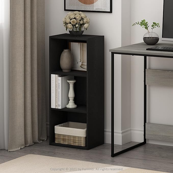 Furinno LUDER Book Shelf, 3-Cube Bookshelf, Bookcase with Open Shelves, 9.3 x 12 x 31.5, Easy Assembly, for Living Room, Bedr