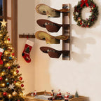 Hat Holder Rustic Wood Star Design – 2-Piece Organizer with Extra Wide Wooden Boards (12cm / 4.72"), 4-Hook Cowboy Hat Rack f