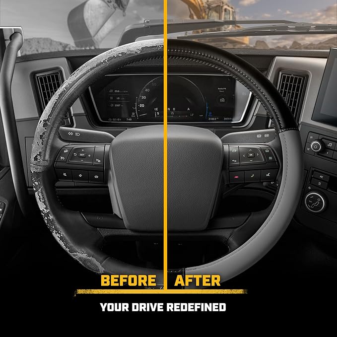 Cat® BigDrive Faux Gray/Black Leather Semi Truck Steering Wheel Cover, Fits RV and Big Rig Trucker, Steering Wheel Cover for Trucks 18 Wheeler - X-Large 17.5" - 18" Inches