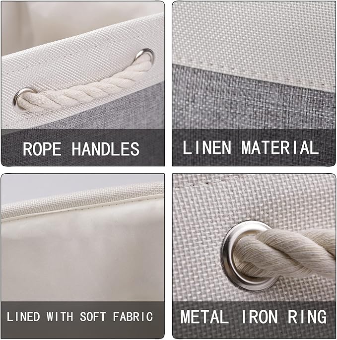 HNZIGE Large Fabric Storage Baskets (3 Pack) - Foldable Gift Baskets with Rope Handles, Decorative Organizers for Home (White