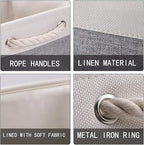 HNZIGE Large Fabric Storage Baskets (3 Pack) - Foldable Gift Baskets with Rope Handles, Decorative Organizers for Home (White