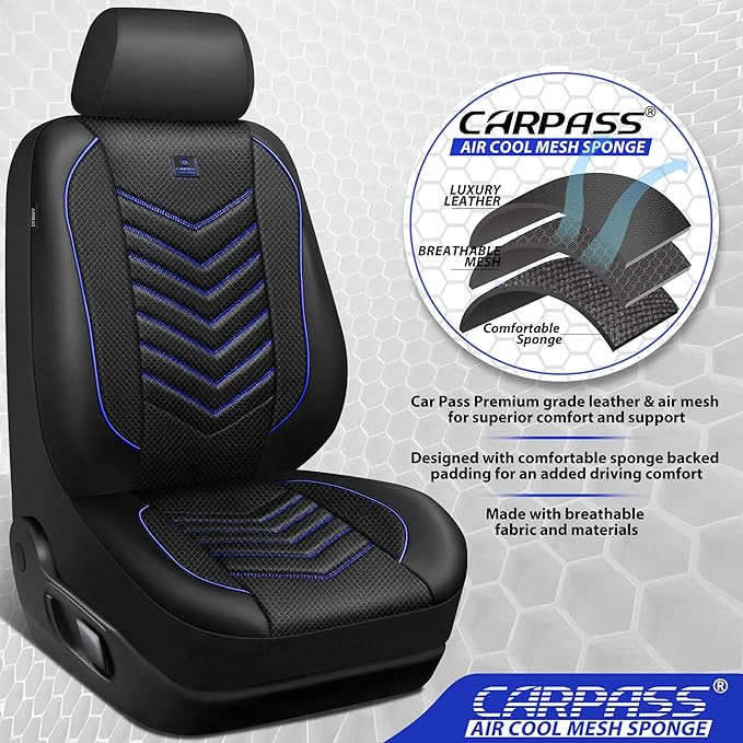 CAR PASS 3D Foam Mesh Leather Car Seat Covers Front Seats, Breathable Front Seat Cover for Cars, Comfortable Universal Fit fo