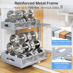Under Sink Organizer, 2 Pack 2 Tier Pull Out Under Cabinet Organizer Shelf with Pad for Framed Cabinets, Metal Slide Out Unde