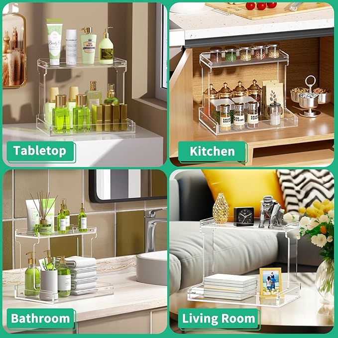 NPPLUS Bathroom Countertop Organizer, 2-Tier Clear Acrylic Counter Storage Shelf for Bathroom Counter Organizer, Clear Makeup