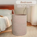 JMvicyroam Large Woven Laundry Basket Hamper,80L Cotton Rope Storage Bin for Blankets,Toys and Clothes,Decorative Tall Nurser