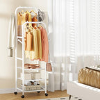 Furologee Portable Clothes Rack for Hanging Clothes, Rolling Clothing Rack With 3-Tier Shelves, Small Garment Rack with Wheel