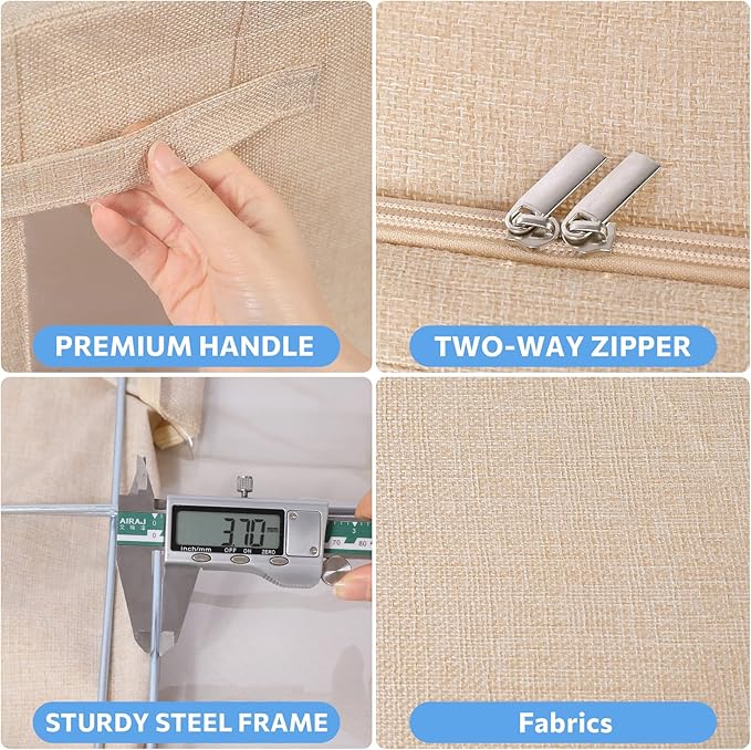 CYhom Extra Large Clothes Storage Bins - Linen Fabric Foldable Stackable Container Organizer Set with Clear Window & Carry Ha