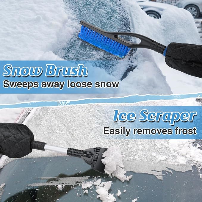 Acostop Snow Brush & Ice Scraper for Car Windshield with Glove - 16.5"-23" Extendable Snow Scraper Long Handle Brush Warm Glove Kit for Remove Quickly Automotive/Cars/Trucks/SUVs