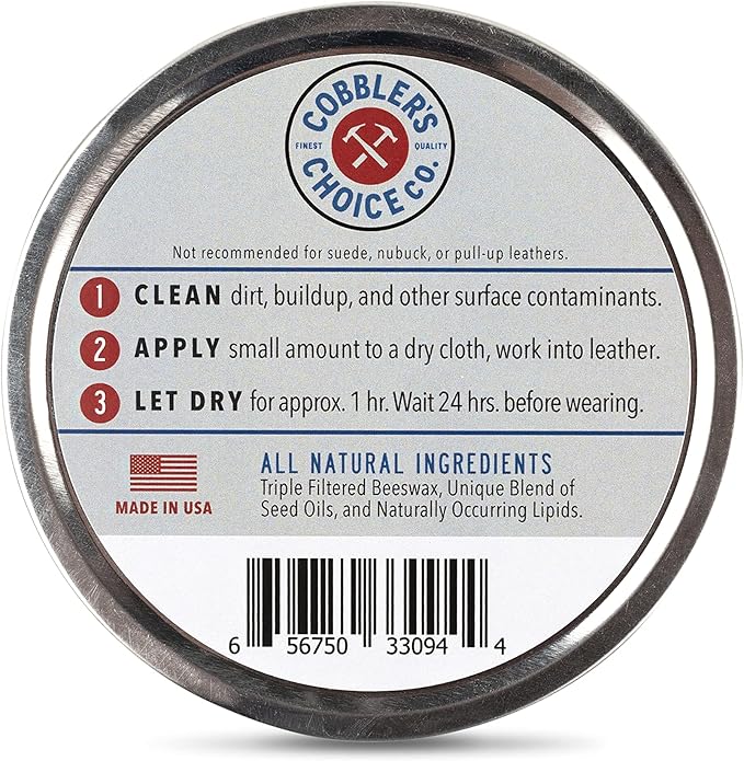 Cobbler's Choice Co. Finest Quality All Natural Leather Cream - Made with Triple Filtered BeesWax