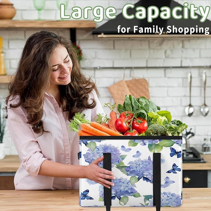 Reusable Grocery Bags Heavy Duty Shopping Bags Foldable Large Tote Bags with Long Handles & Hard Bottom