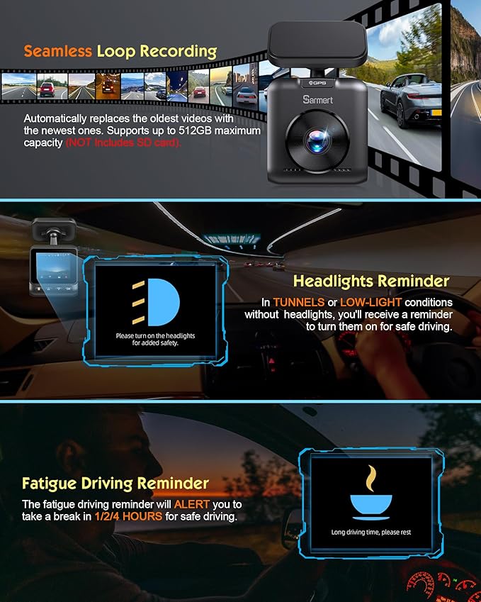Sarmert C1 5K Dash Cam Front - Built-in GPS and 5G WiFi, Sony STARVIS Sensor, HDR Night Vision Car Camera, 5K/4K/2.5K UHD Das