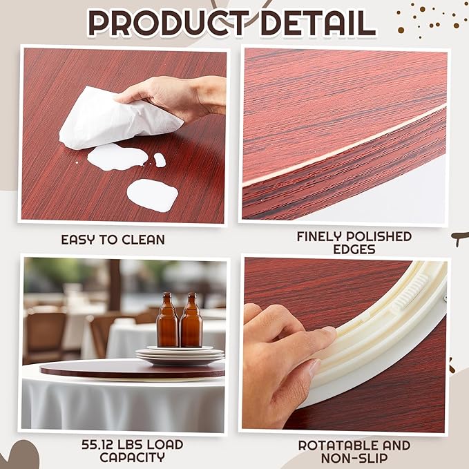 24" Walnut Wood Lazy Susan for Table Top, Large Turntable Rotating Serving Tray for Counter Top Solid Wooden Round Lazy Susan