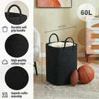 Artfeel Laundry Basket,Woven Cotton Rope Laundry Hamper,60L Versatile Storage for Dirty Clothes,Baby Toys,and Blankets in Bat