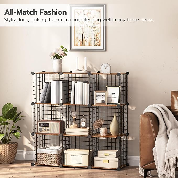 HOOBRO Wire Cube Storage Organizer, 9-Cube Shelves, Modular Shelves with Metal Grid, DIY Closet Cabinet for Living Room, Bedr
