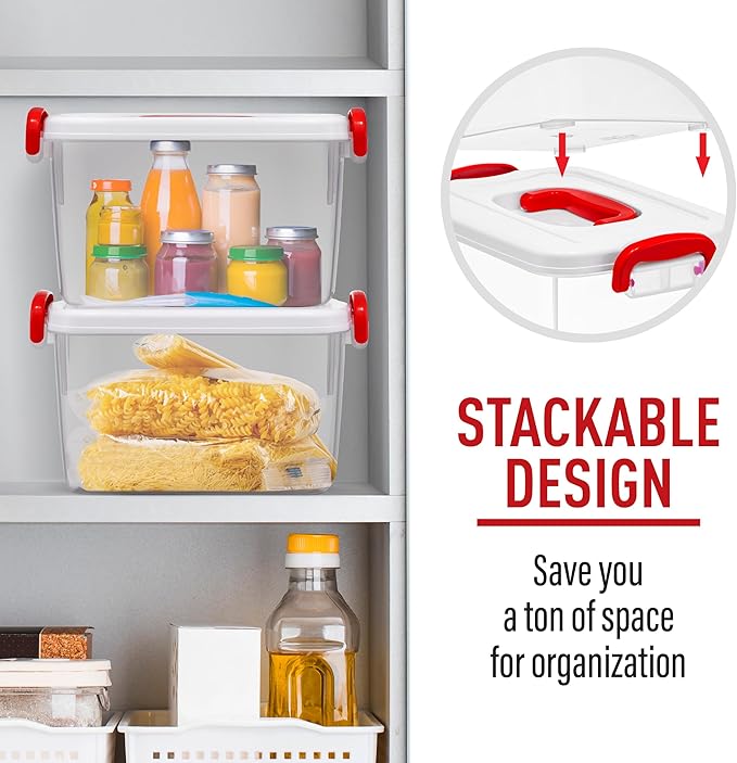 Tribello Clear Plastic Storage Bins with Lids and Handle Stackable Storage Bins, 2 Pack, 5 Quarts and 9 Quarts