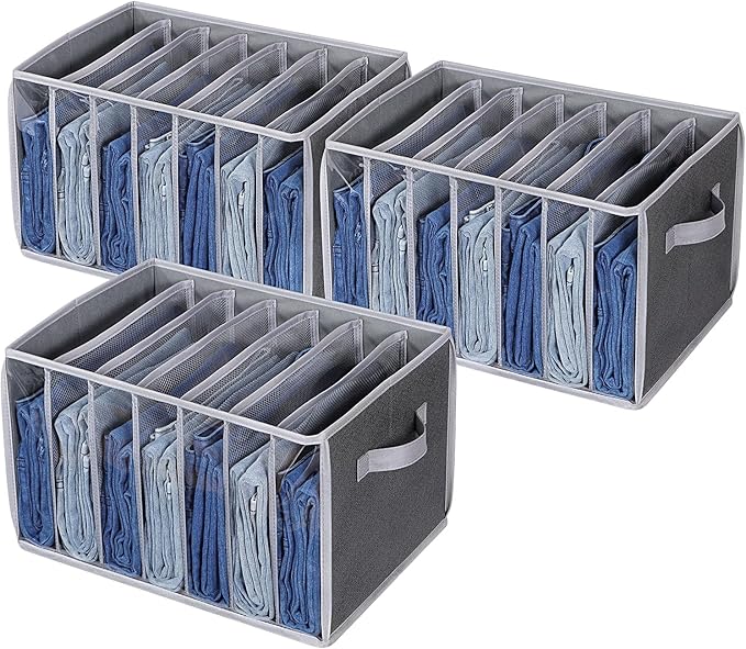 Zilink Upgraded Wardrobe Clothes Organizer with Support Board Clear Jean Organizer for Closet with 7 Grids Pants Organizer fo